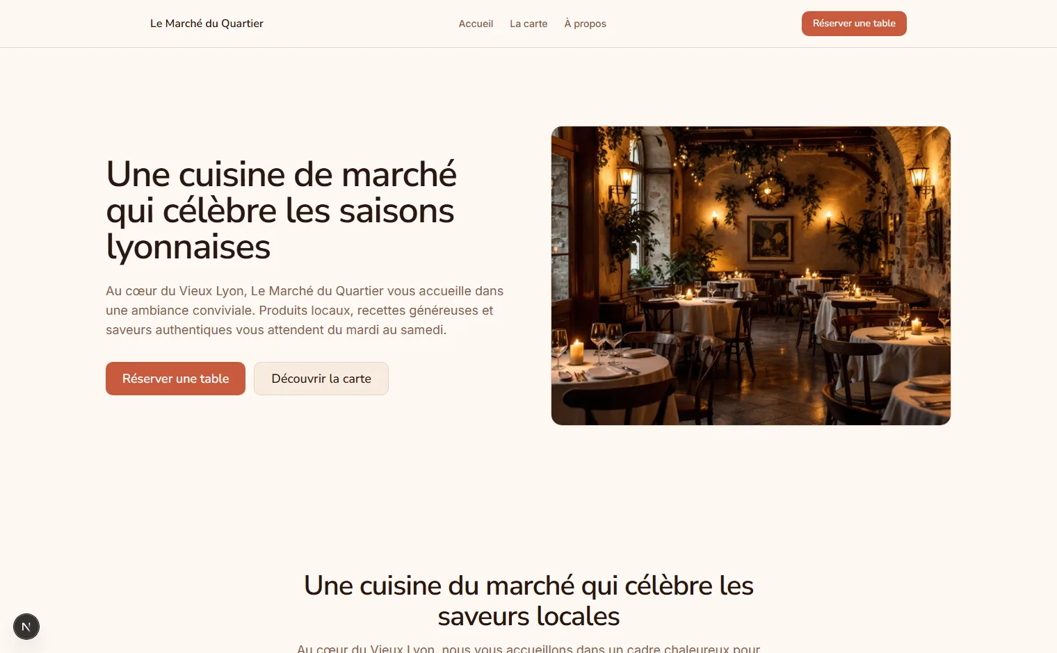 Page d'accueil d'un site réellement généré par Webifly